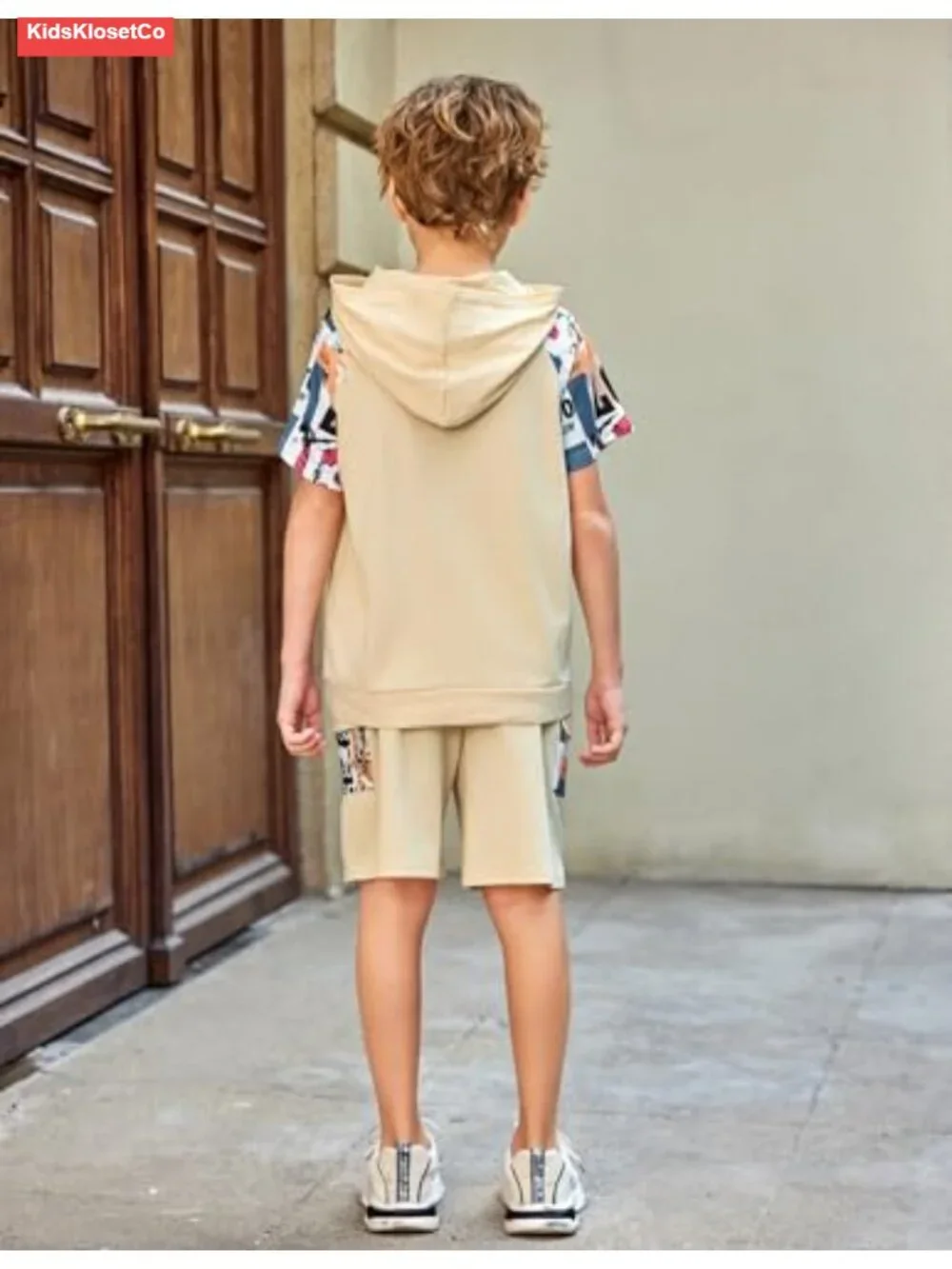 Boys Letter Graphic Short Sleeve Hoodie and Shorts Set 5-12 Years